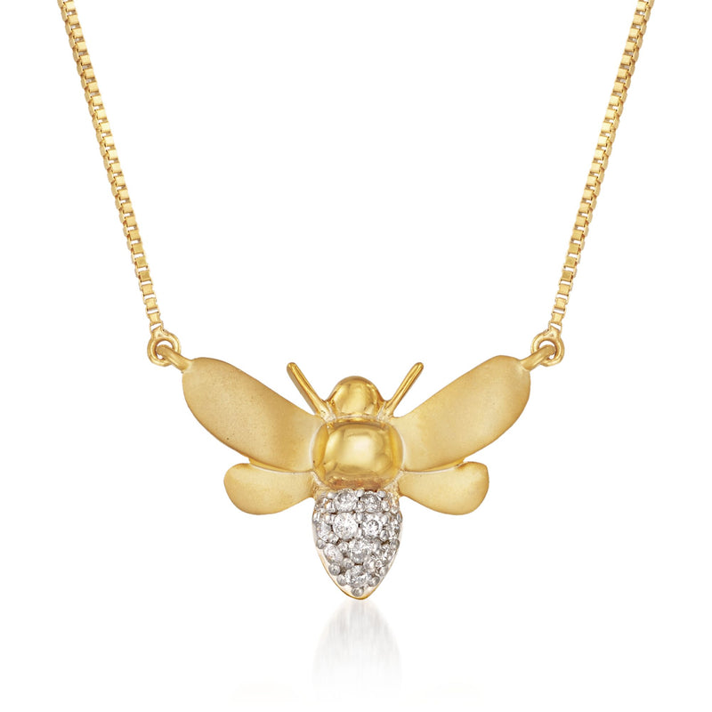 14kt gold over sterling diamond bumblebee necklace with diamond-studded body and wings