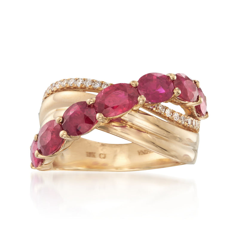 Ruby and diamond wave ring in 18kt yellow gold