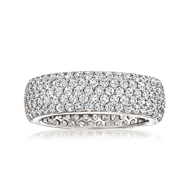 Sterling silver eternity band with clear CZ pave rows, full circle sparkle ring