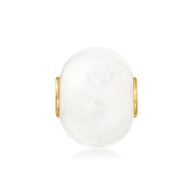 White Kunlun jade oval bead pendant with 14kt yellow gold bail