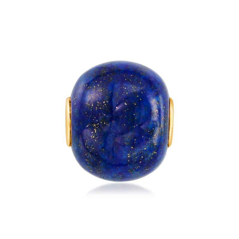 Lapis bead pendant, round blue lapis sphere with 14kt yellow gold bezel ends