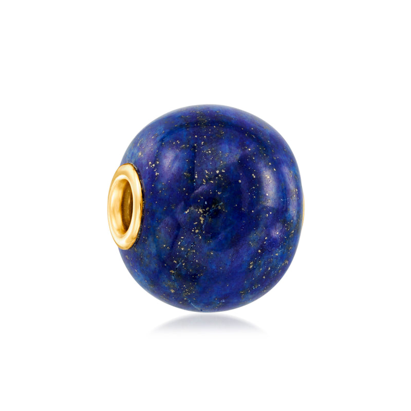 Round blue lapis bead pendant with 14kt yellow gold loop and gold rim