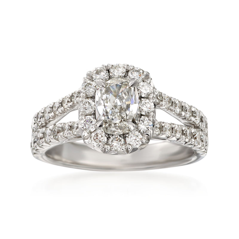 Henri Daussi diamond engagement ring in 18kt white gold with halo and pavé band