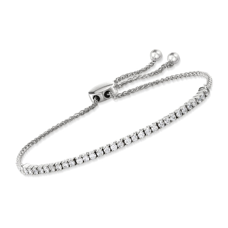 Diamond bolo bracelet in 14kt white gold with round-cut diamond row