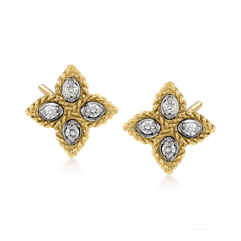 18kt yellow gold diamond flower stud earrings with oval and round diamond centers