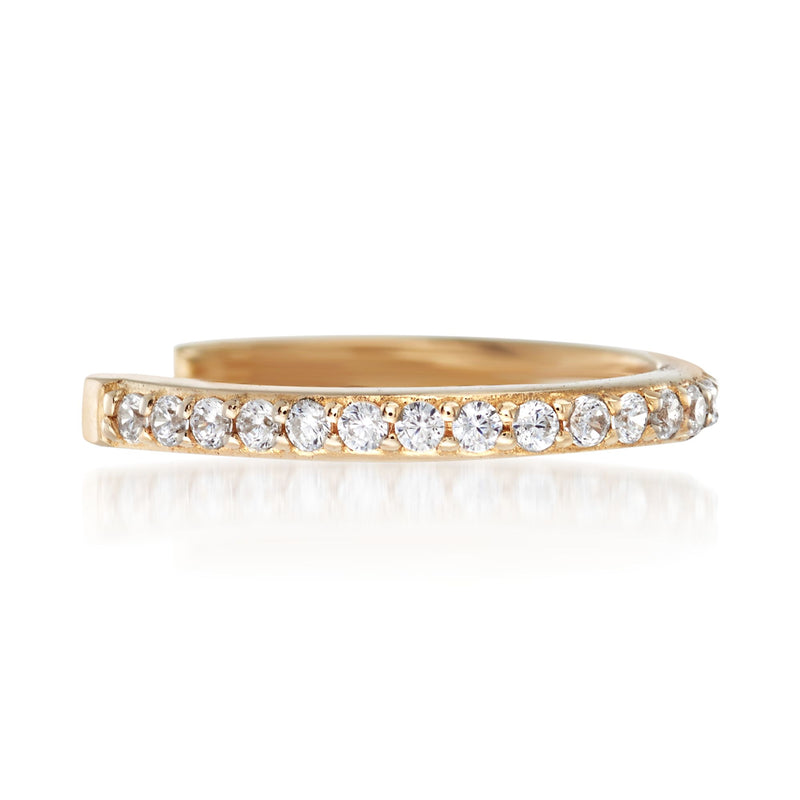 14kt yellow gold single ear cuff with clear CZ-studded row of round stones