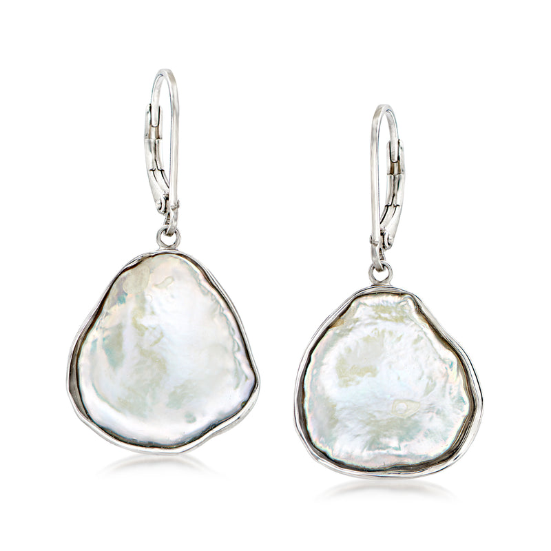 Sterling silver pearl drop earrings with teardrop keshi pearl, leverback style
