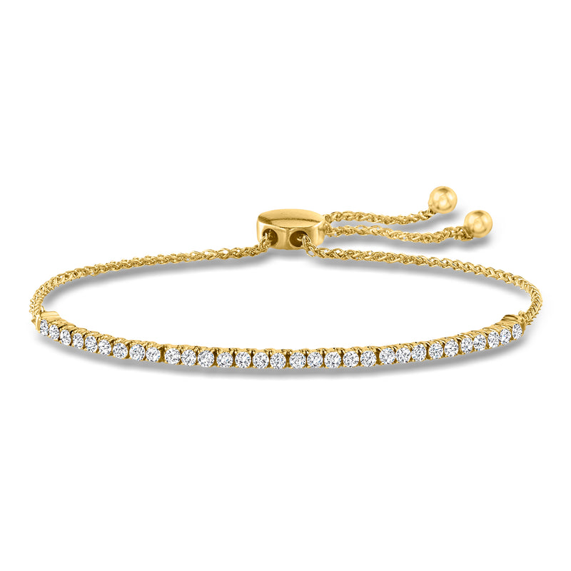 14kt yellow gold diamond bolo bracelet with round pavé-set stones
