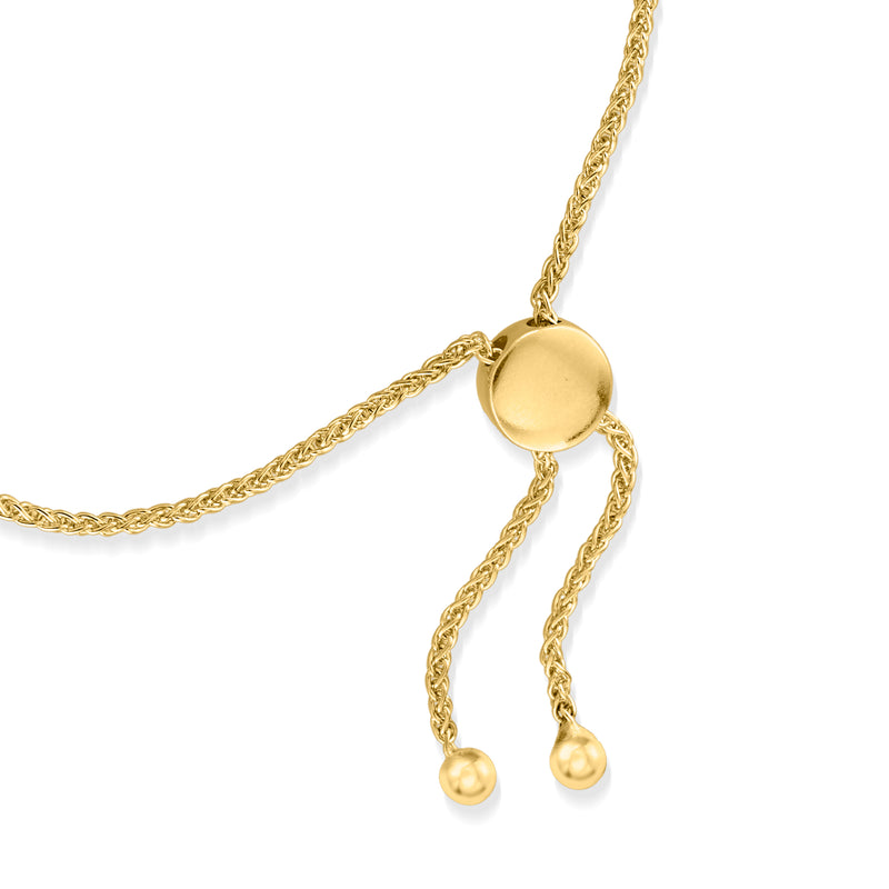 14kt yellow gold bolo bracelet with round slide clasp