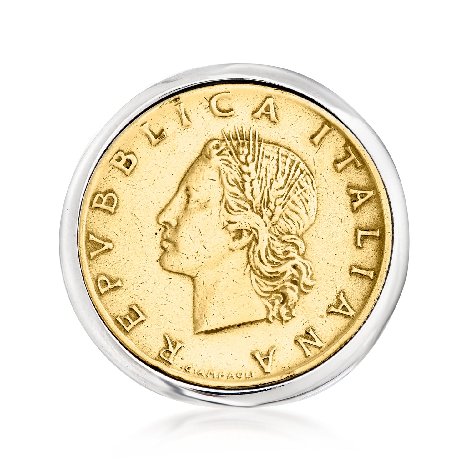 Italian Genuine 20-Lira Coin Ring in Sterling Silver