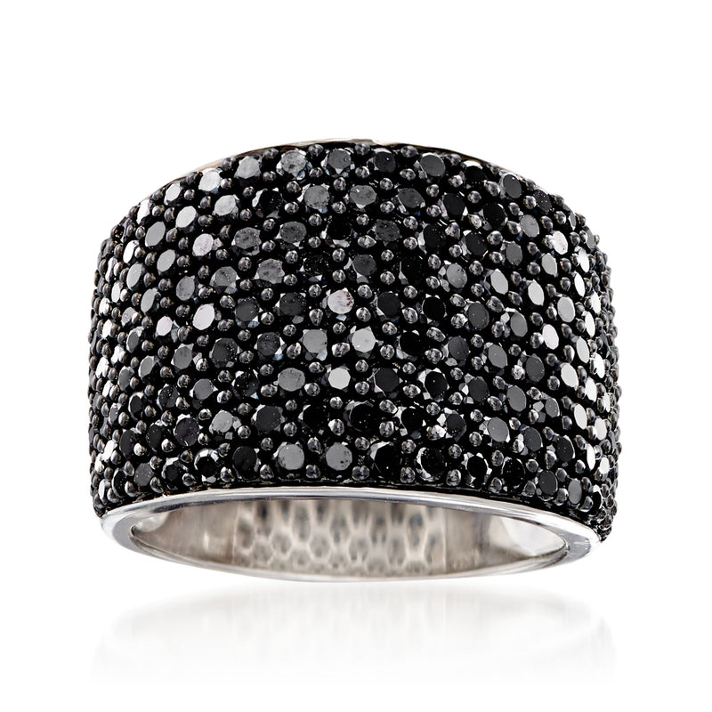Sterling silver ring with wide dome pavé black spinel setting