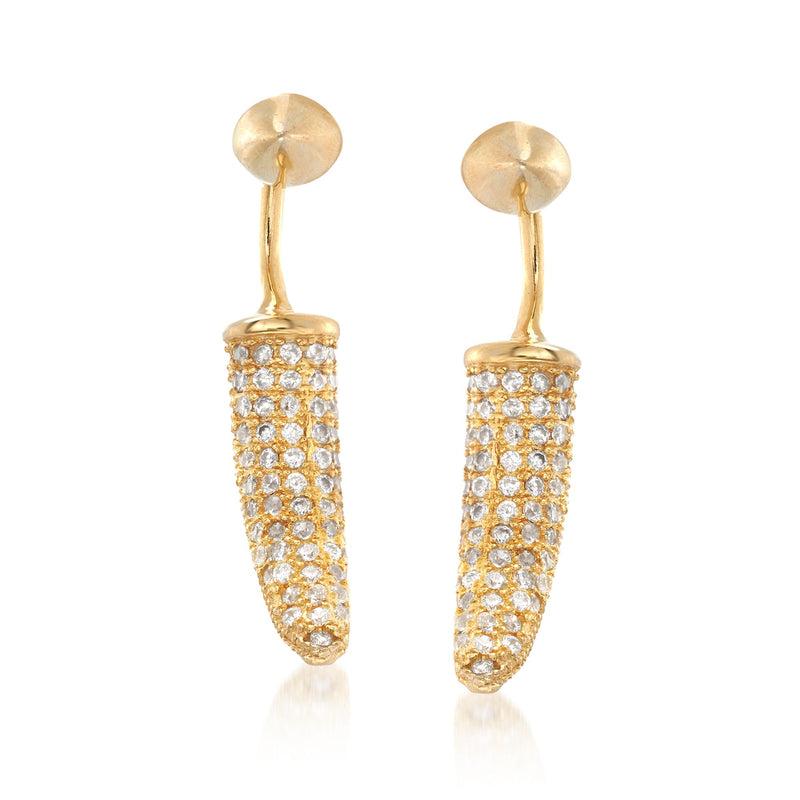 Gold-tone CZ horn jacket drop earrings with stud tops