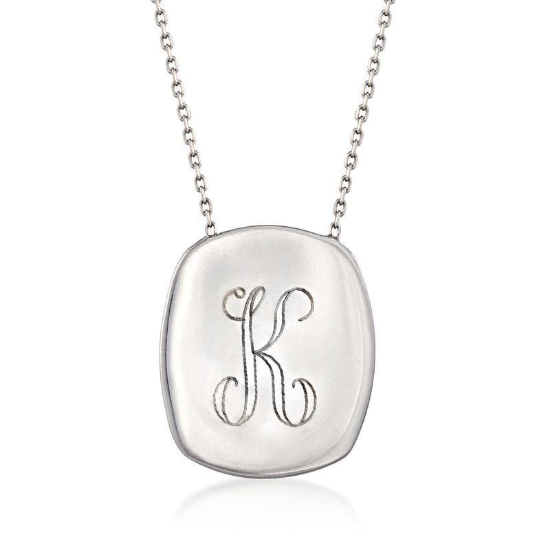 Sterling silver personalized block necklace with engraved monogram letter B pendant