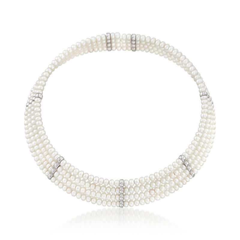 Cultured pearl cuff choker with 4.5–5mm white pearls and sterling silver clasp