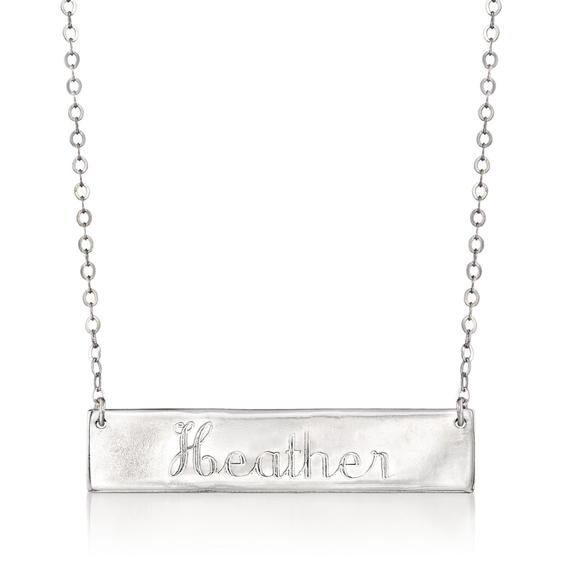 Sterling silver name bar ID necklace with engraved name Heather, linked chain and bail