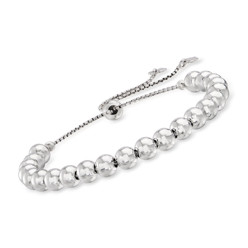 Sterling silver bead bolo bracelet with round polished beads and adjustable sliding clasp