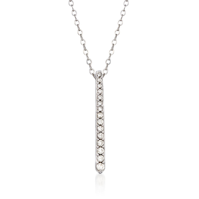 14kt white gold diamond linear bar pendant necklace with round-stone bar