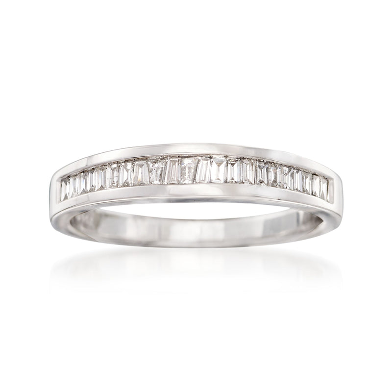 14kt white gold baguette diamond band ring with channel-set stones