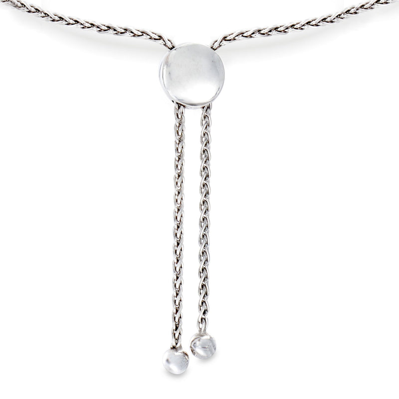 Sterling silver bolo bracelet slider with two hanging chain ends and small round charms