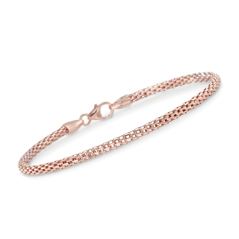 Rose gold over sterling mesh bracelet with rounded links and clasp