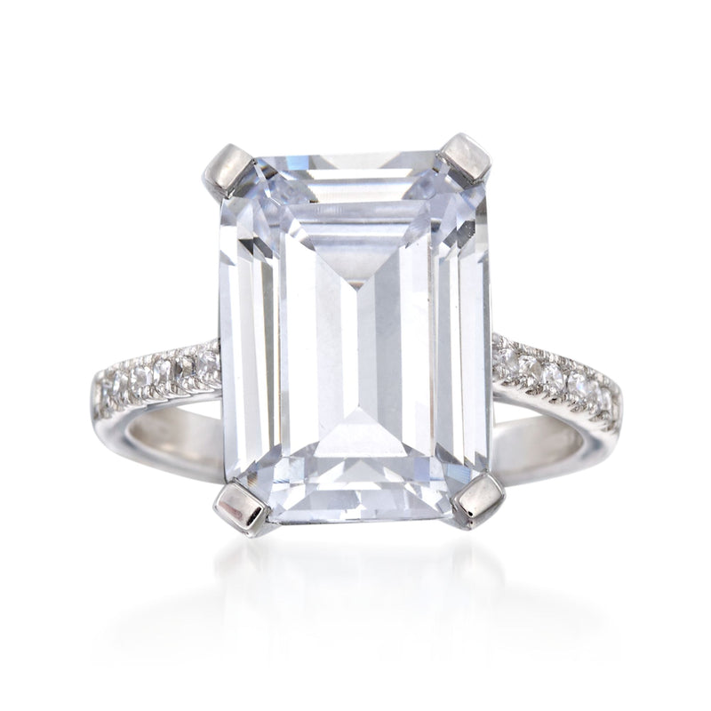 Sterling silver CZ ring with emerald-cut center stone