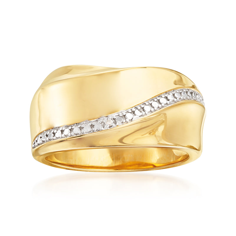 Two-tone wave ring with gold-tone band and silver-tone diamond accents along top