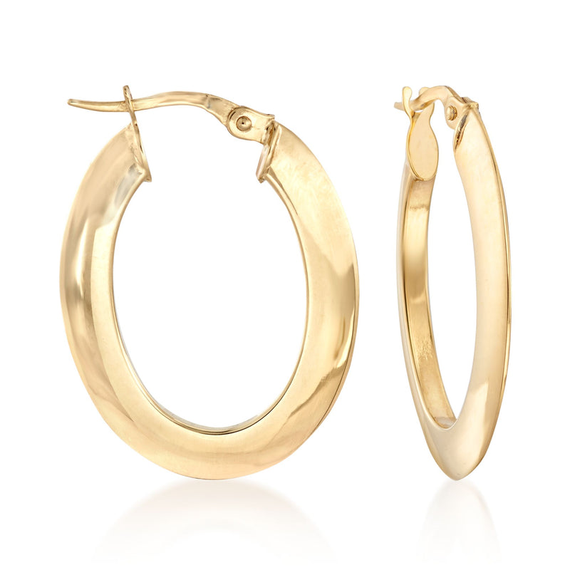 14kt yellow gold oval hoop earrings with hinged clasp
