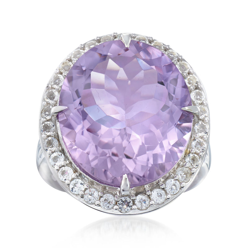 Sterling silver amethyst ring with white topaz halo
