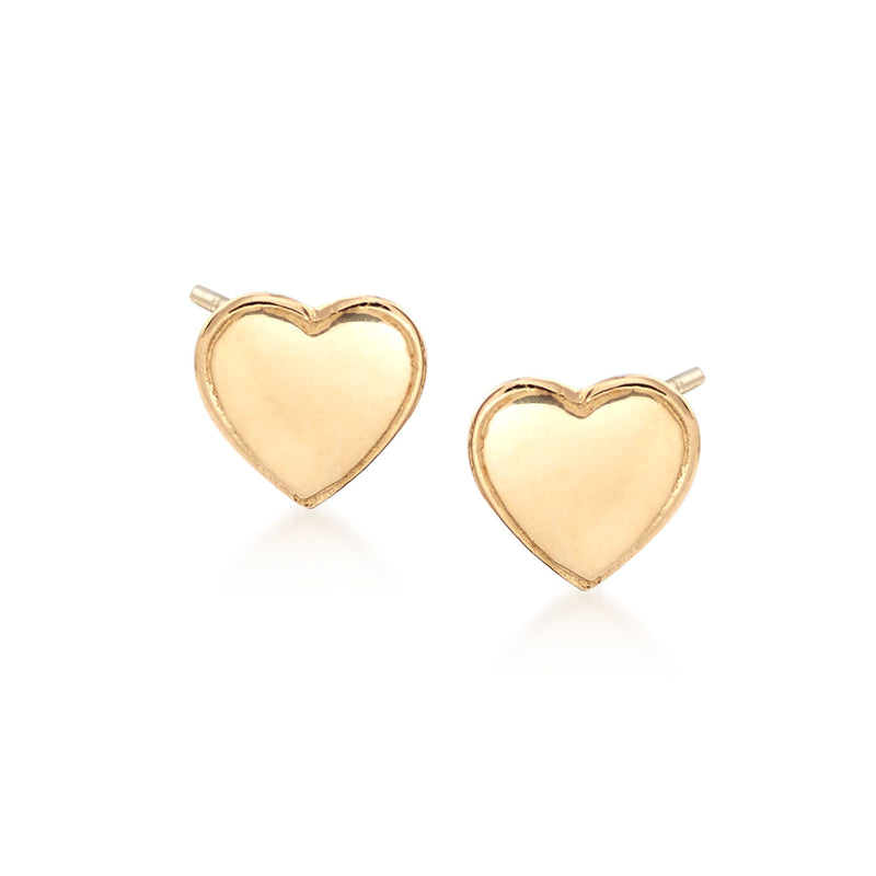 18kt yellow gold heart stud earrings, polished heart with stud backs