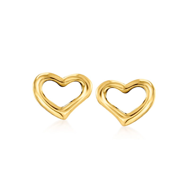 18kt yellow gold heart stud earrings with heart-shaped front studs