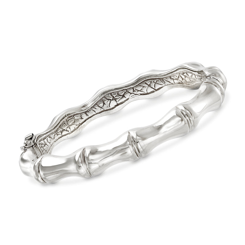 Sterling silver bamboo-style bangle bracelet, carved texture and hinged clasp