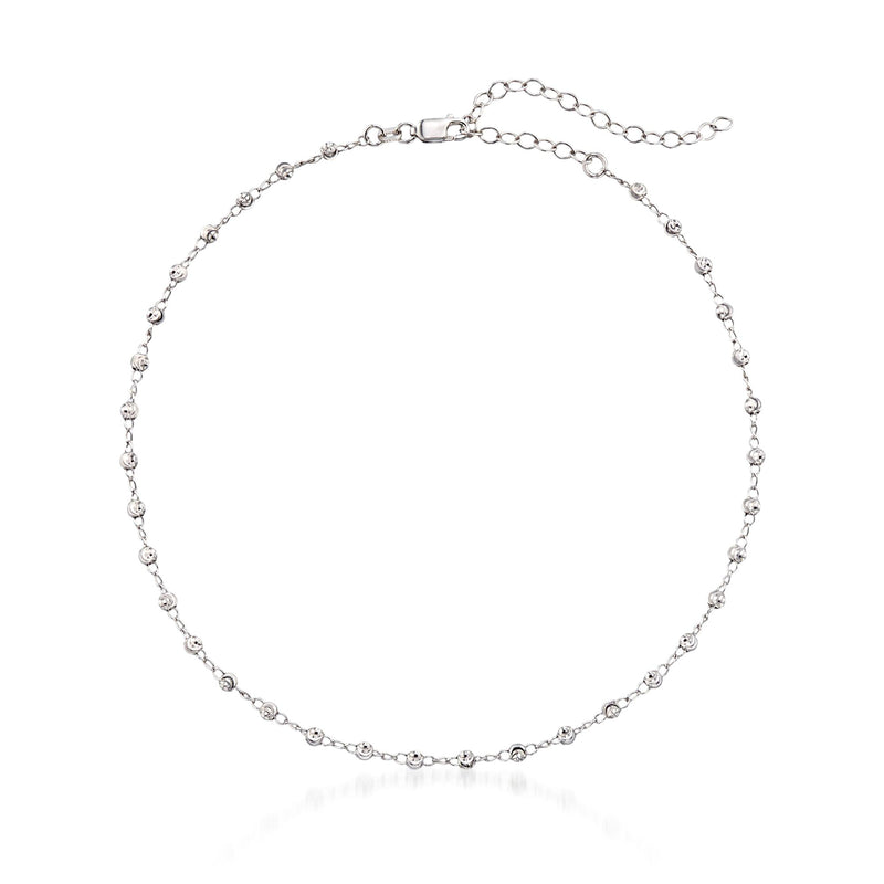 Sterling silver moon-cut bead-chain choker necklace with adjustable clasp