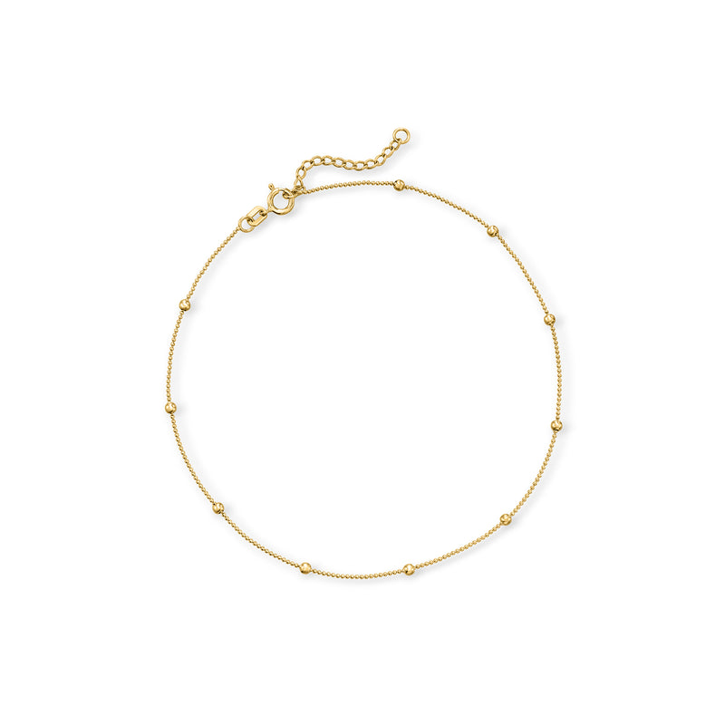 14kt yellow gold diamond-cut bead station anklet with round bead chain