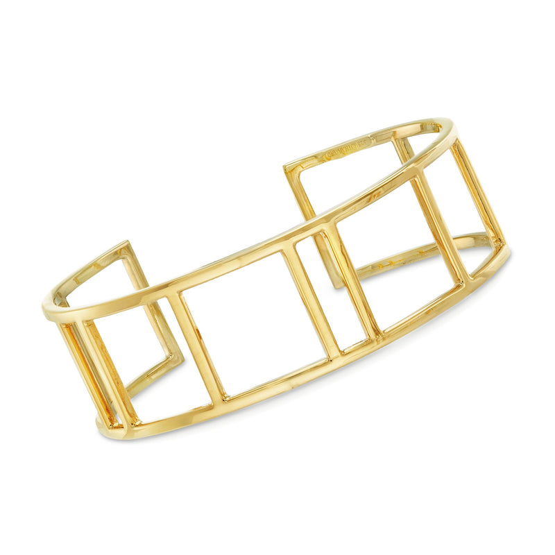 Gold over silver cuff bracelet with open rectangular multi-bar design