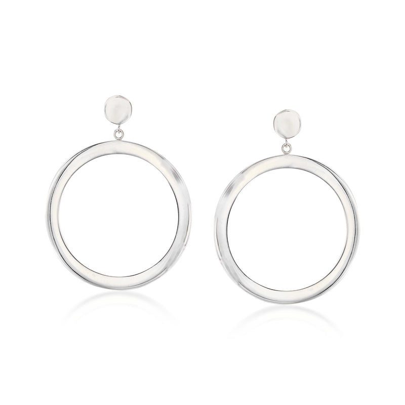 Sterling silver open-circle drop earrings with small round stud tops