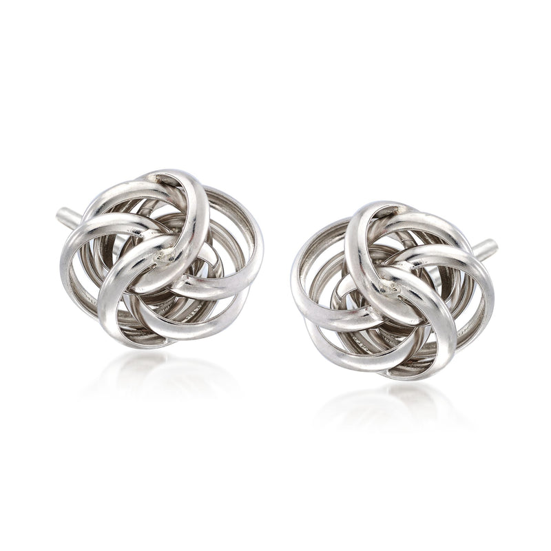 Sterling silver love knot stud earrings, interlaced circular knot design