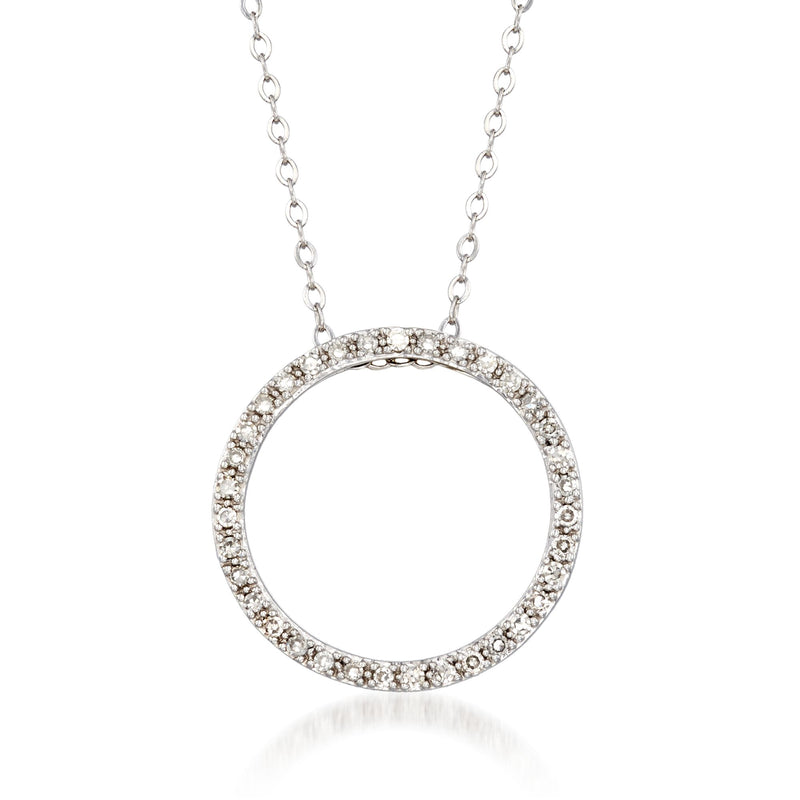 14kt white gold diamond eternity circle necklace with round halo pendant on chain