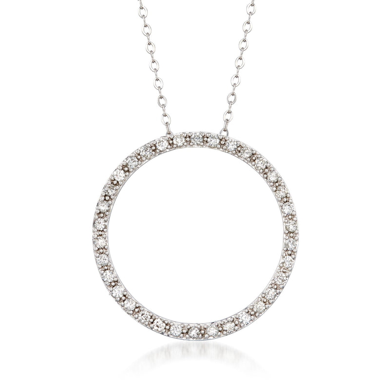14kt white gold diamond eternity circle necklace with sparkling full hoop