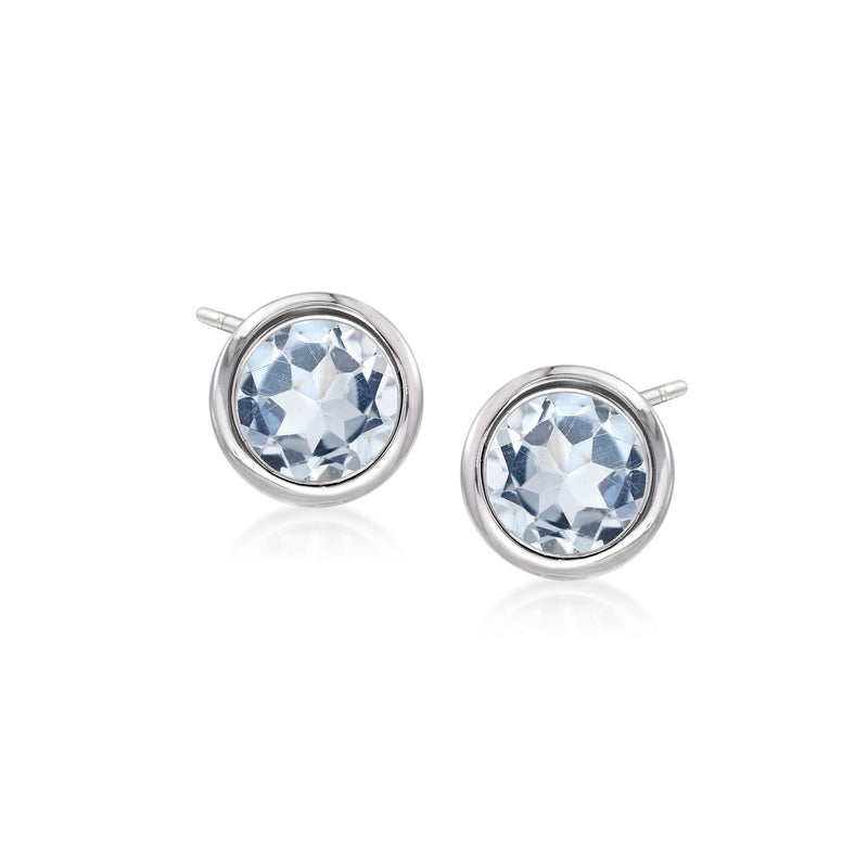 Sterling silver bezel-set blue topaz round stud earrings
