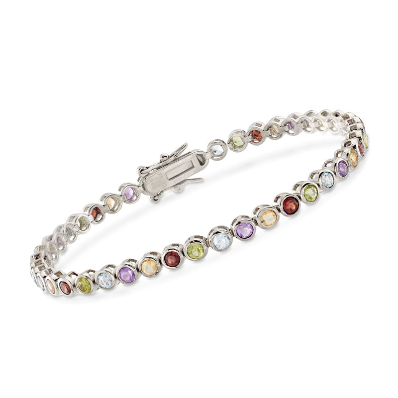 Sterling silver multi-stone bezel-set bracelet with colorful round gems