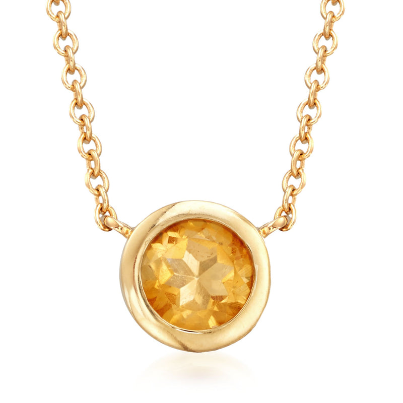 Bezel-set citrine pendant necklace in gold over sterling, round citrine stone