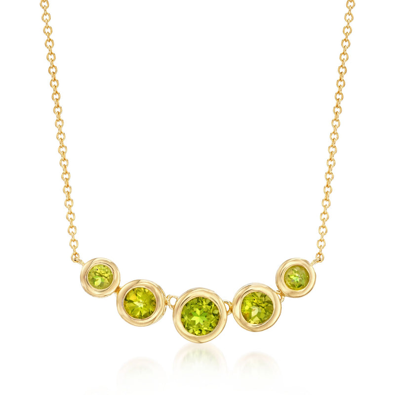 Round peridot bezel-set necklace with 18kt gold over sterling chain
