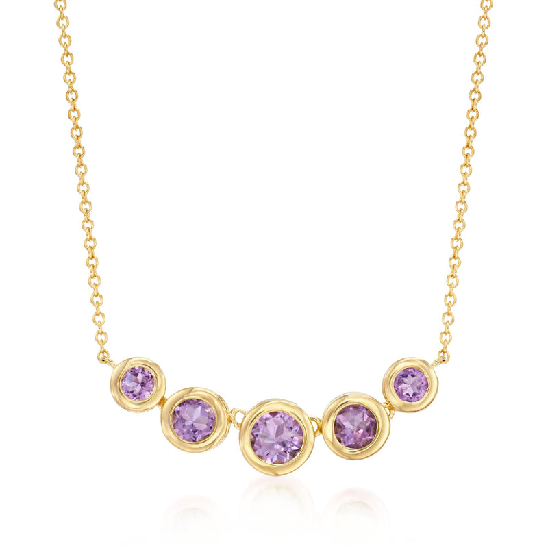 18kt gold over sterling amethyst bezel-set necklace with round purple stones on chain