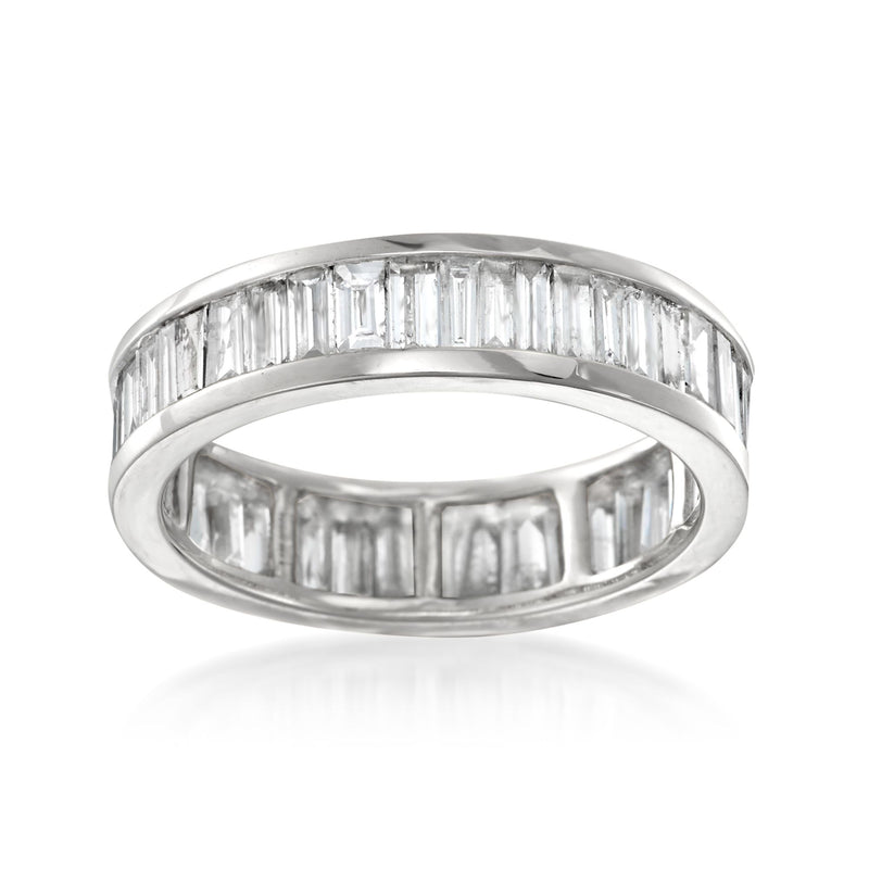 14kt white gold eternity band with baguette-cut diamonds, full row around ring