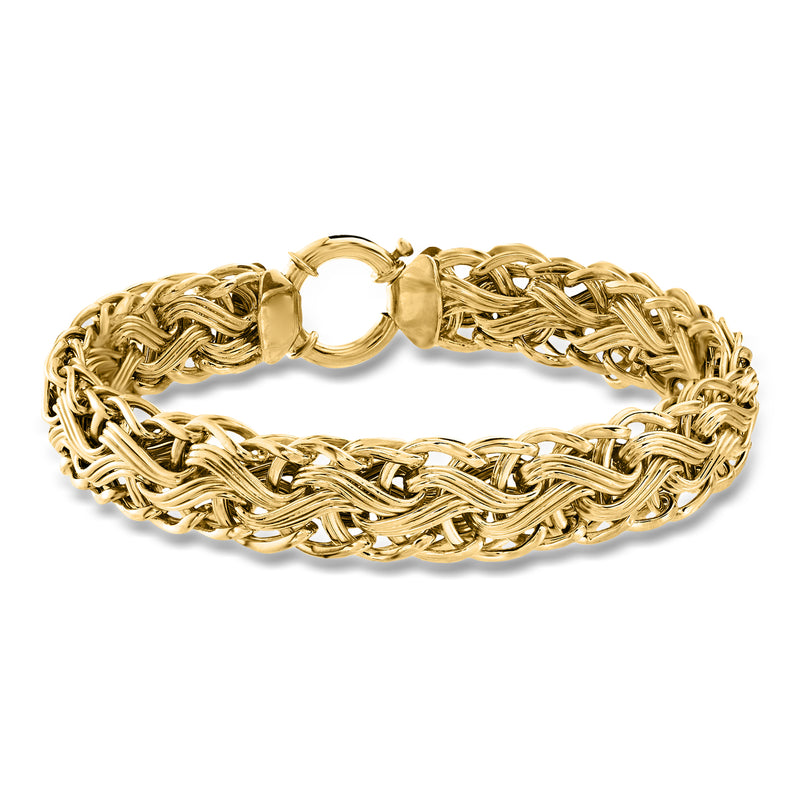 Gold over sterling woven-link bracelet with round clasp ring