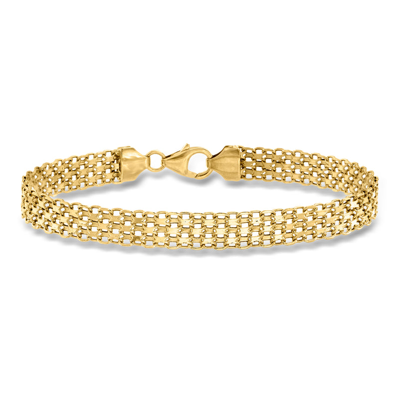 Italian 18kt yellow gold Bismark-link bracelet with dual mesh rows and round clasp