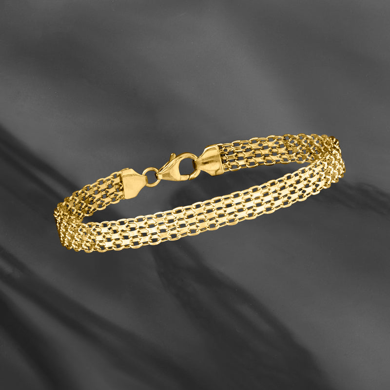 Italian 18kt yellow gold Bismark-link bracelet angled view with round-link clasp
