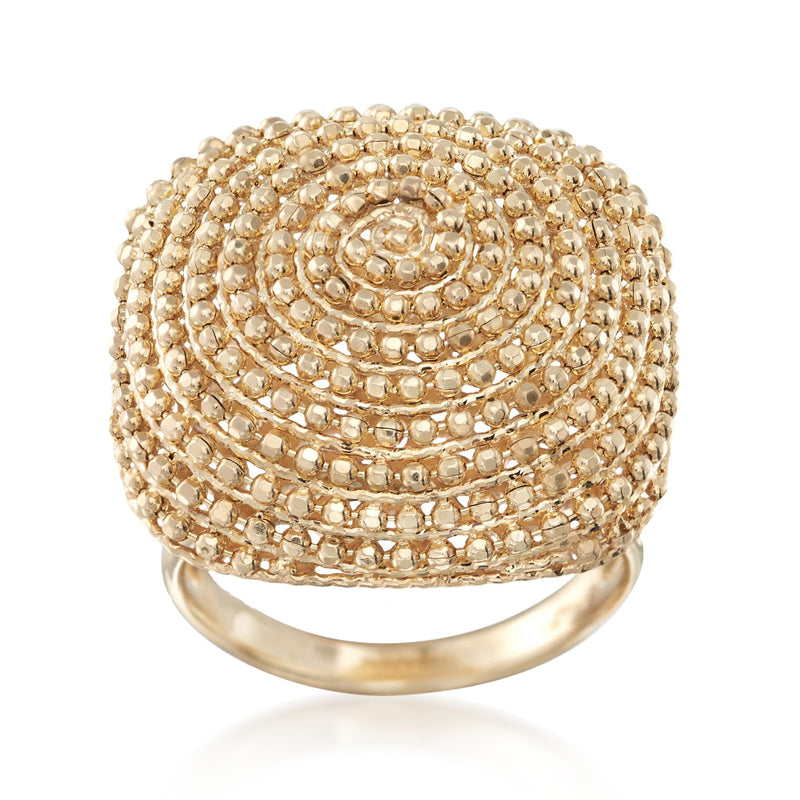 14kt yellow gold beaded square-top ring with raised concentric rows