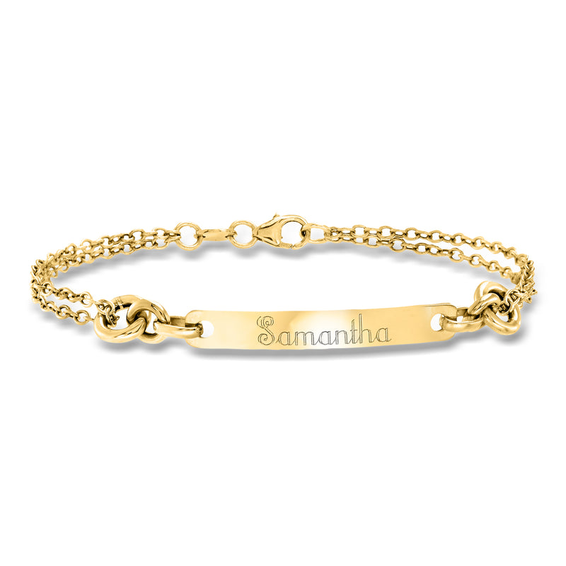 14kt yellow gold personalized ID bracelet with engraved nameplate and link chain