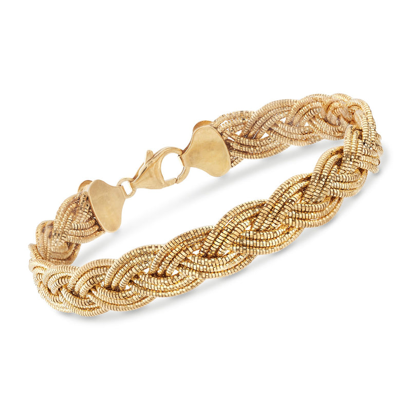 Gold-tone braided omega bracelet with oval clasp links, 18kt over sterling